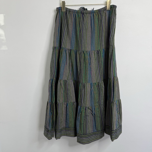 Vintage Suttles and Seawinds Tiered Striped Midi Skirt Sz M (Waist 28) Cotton - Picture 1 of 12